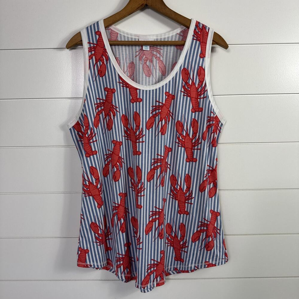 LuLaRoe Tank Top Lobster Sleeveless Red White Blue Stripe Print sz 2XL